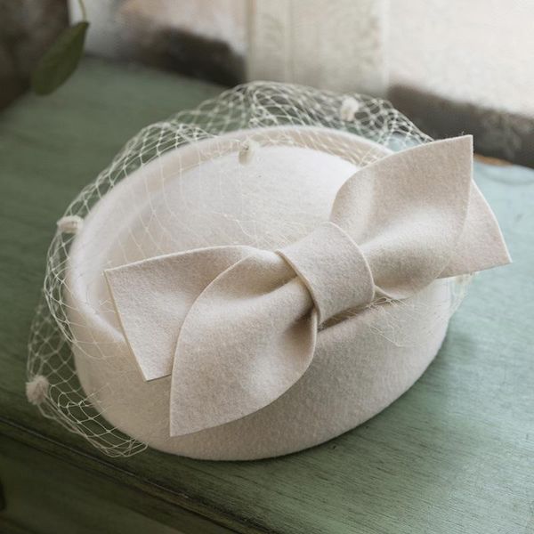 

2021 wedding woman hat fascinators big bowknot pillbox hat 100% australian wool felt hats cocktail banquet fedoras cap, Blue;gray