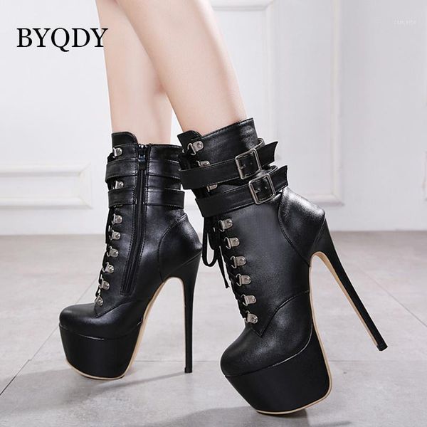 

byqdy 2020 women autumn ankle boots high heels platform boots round toe leather booties shoes ladies party shoe promotion1, Black