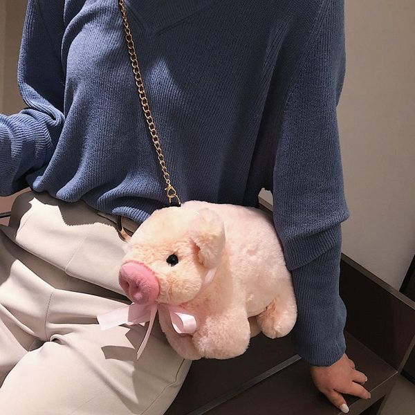 

ugly mouth cute hair bag girl new chaohua version baitao slant bag chain single shoulder pig