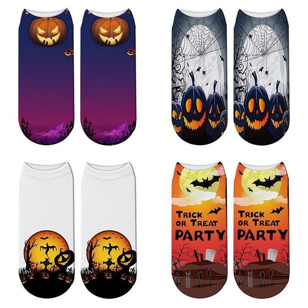 

new 3d printed trick or treat party socks women happy halloween pumpkin ghost tomb short ankle socks femme calcetines mujer1, Black;white