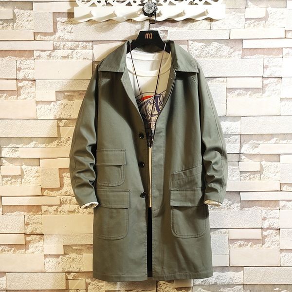 

spring autumn streetwear casual cargo jacket dust coats men's hooded army windbreaker cotton black hip hop long trench coat men t200601, Tan;black