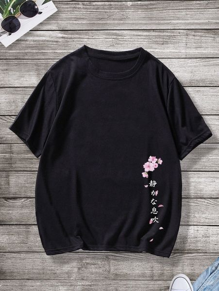 

men japanese letter & floral print tee g6qr#, White;black
