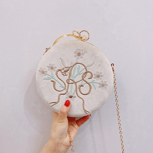 

2020 new retro round evening bags for women fashion velvet clutches bag wedding party day luxury embroidery handbag purse mn1364