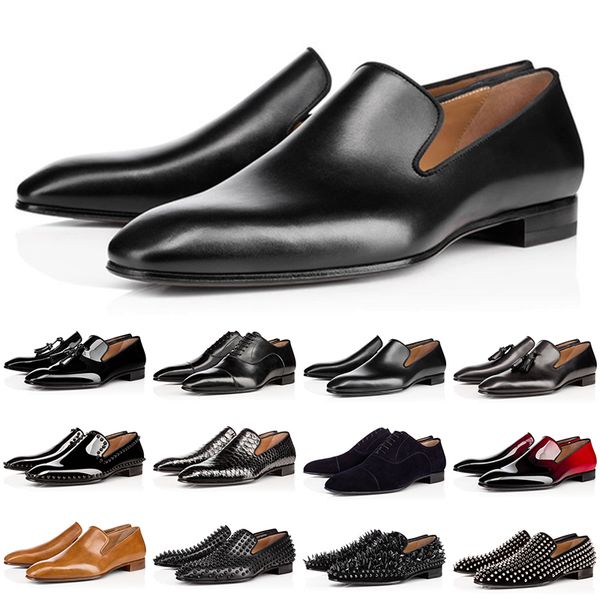 

new arrival designer red bottom mens loafers shoes matte patent leather suede rivets fashion loafer business wedding party dress shoe