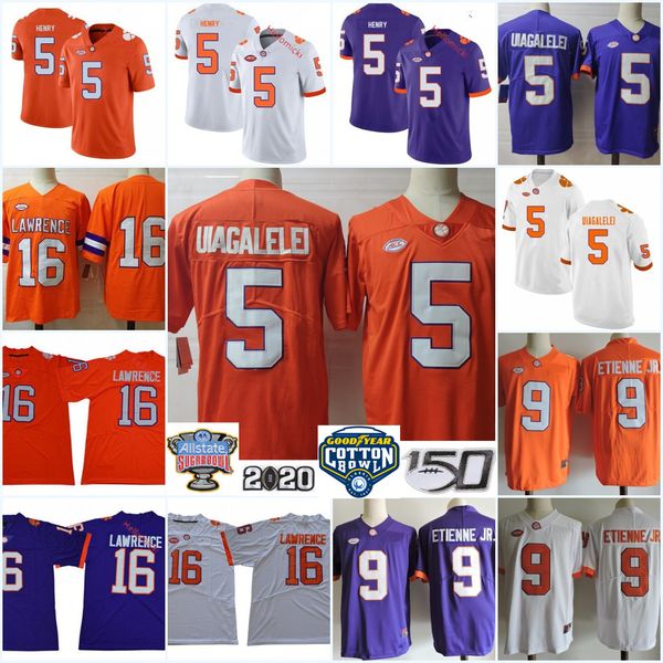 

mens clemson tigers trevor lawrence jersey #9 travis etienne jr. #5 k.j. henry #5 d.j. uiagalelei clemson football jersey s-3xl, Black