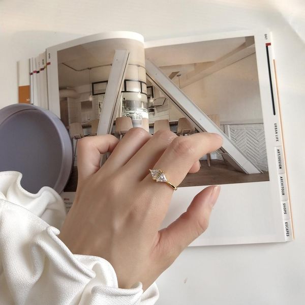 

The Korean Women Triangular Zircon Ring Adjustable Ring
