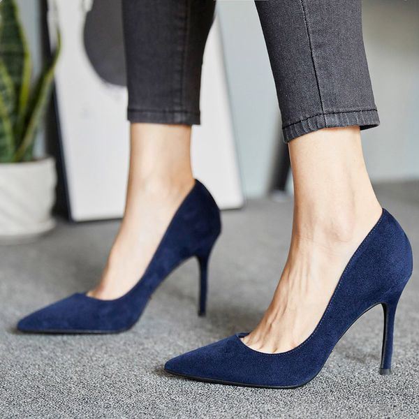 

slhjc 8 cm high stiletto heels shoes women fashion classic pumps party office work shoes female pointed toe slip on shoes y200702, Black