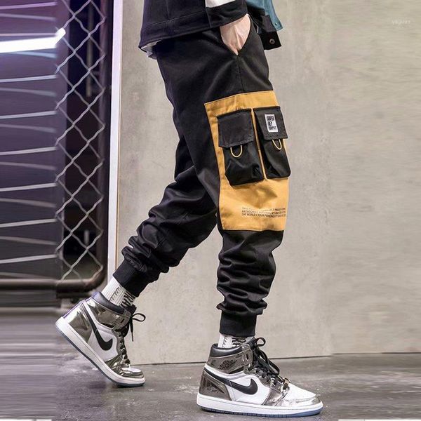 

streetwear men double pocket cargo pants hip hop male track pants joggers trousers fashion casual men cotton pant oversized1, Black