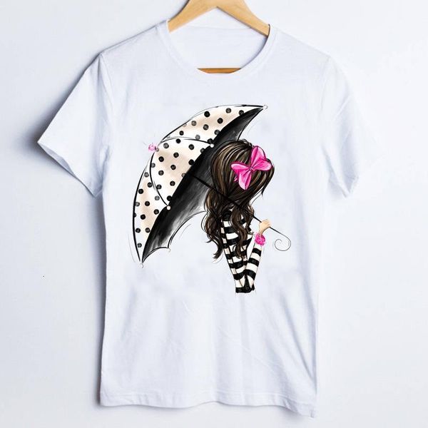 

tees for women print cartoon striped girl fashion casual 90s ladies clothes lady clothing female t shirt womens t-shirt, White