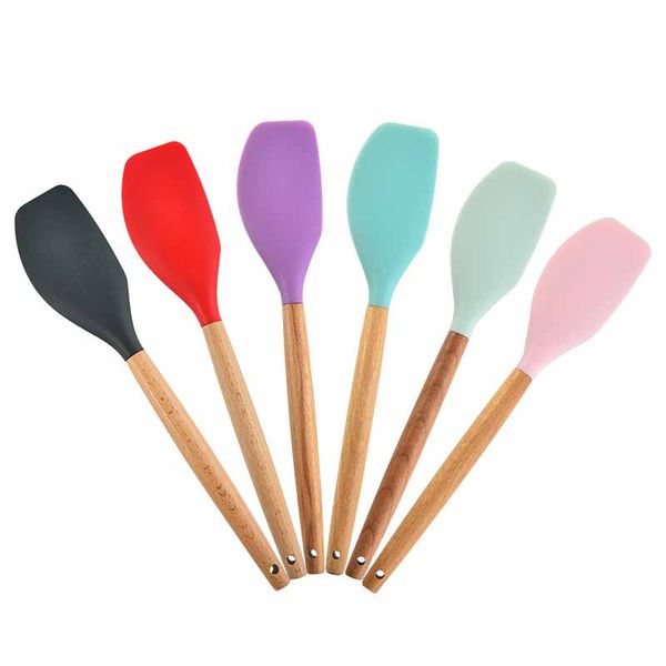

non-stick silicone spatula wooden handle kitchen high heat resistant spatulas for cooking baking mixing cookware kitchen accessories