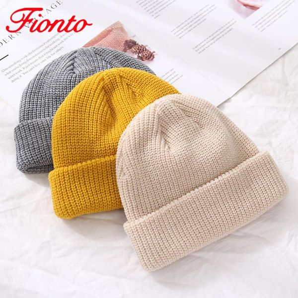 

beanies 2021 autumn and winter warm melon cap female retro solid knit hat wool dome short hip hop caps men's knitted an1441