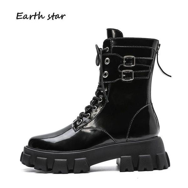 

2020 autumn shoes women motorcy boots fashion brand martin boots rivets thick bottom chunky heel cross-tied black shoe