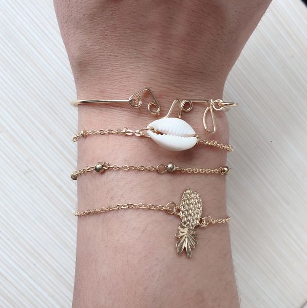 

fashion accessory creative hawaiian style pineapple love shell bracelet set jewelry, Silver