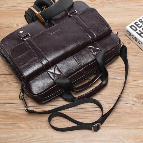 

briefcases bison denim genuine leather men bag large capacity handbag 14 inch lapbriefcase business male tote office shoulder bags