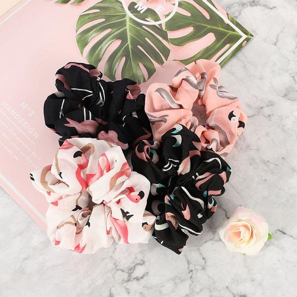 

4.7 inch floral flamingo printed scrunchie elastic ponytail holder hair band for women headband hairband hair accessories