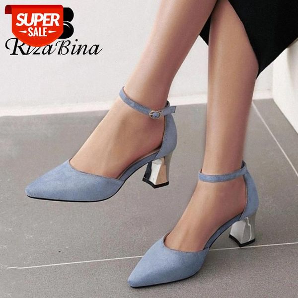 

rizabina pointed toe women sandal square heel solid color soft casual leisure fashion outdoor buckle female footwear size 31-48 #zg8y, Black