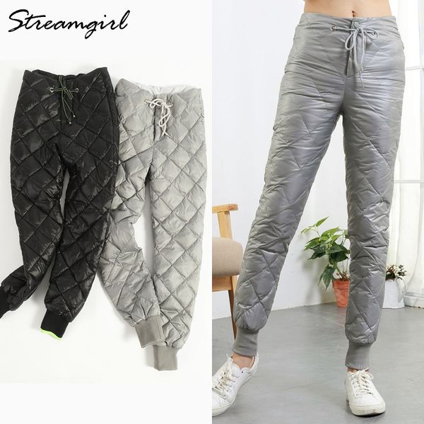 

streamgirl winter duck down pants women trousers high waisted warm high waist women pants winter plus size trousers female lj201201, Black;white
