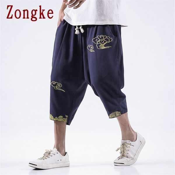 

zongke new harem pants men trousers casual joggers pants men cloud embroidery calf-length sweatpants streetwear m-5xl 201109, Black