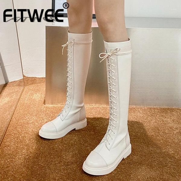 

boots fitwee woman long genuine leather flat heel zipper knee high fashion warm shoes size 34-391, Black