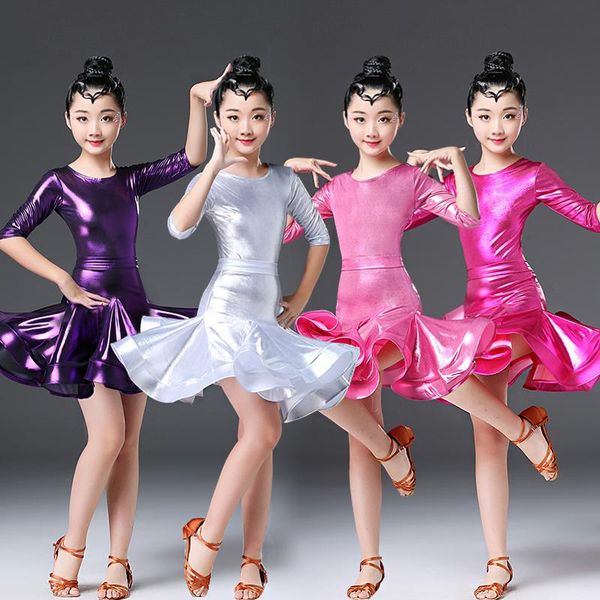 

stage wear children's latin dance competition dress girls summer short-sleeved samba jive vestidos costume ballroom clothing dl4727, Black;red