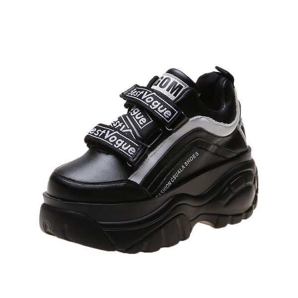 

2021 new women flat chunky sneakers ladies vulcanized patchwork thick bottom shoes woman casual autumn winter footwear tgea, Black