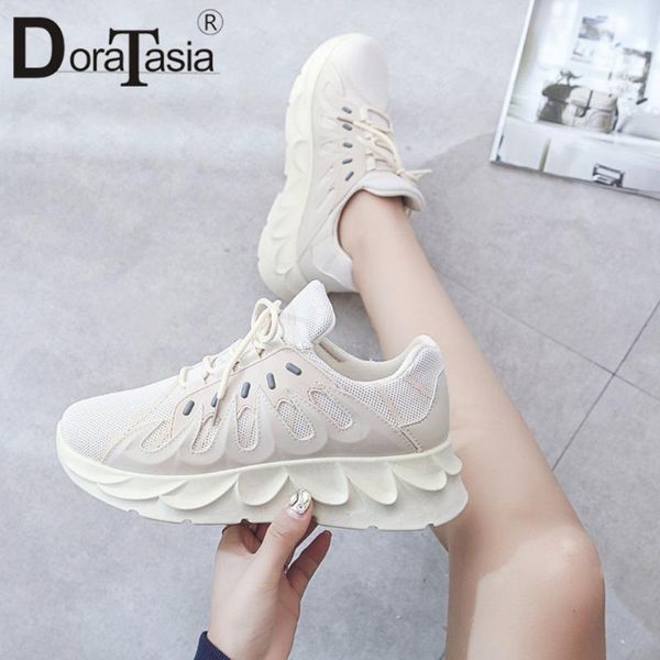 

doratasia cool girl lace up sneakers new fashion confortable chunky heels sneakers women casual spring autumn shoes woman, Black
