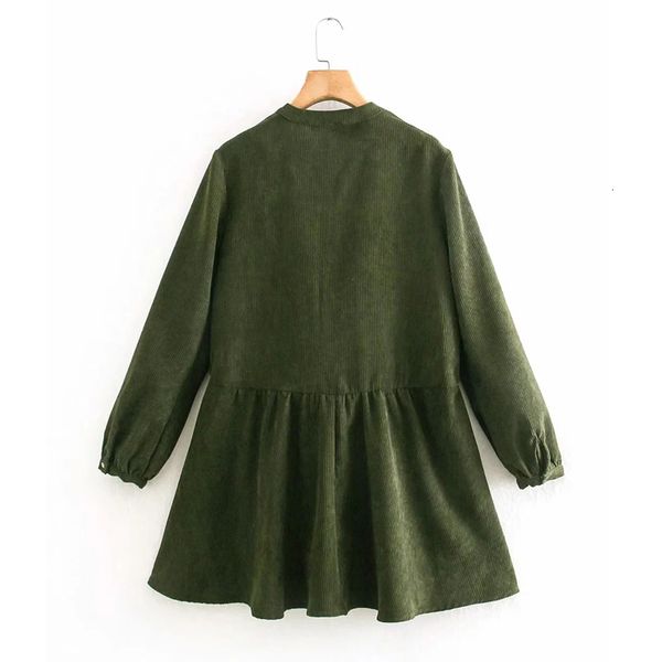 

new woman 2021 green corduroy mini dress women autumn winter fashion ruched casual long sleeve plus size dresses 23kp, Black;gray