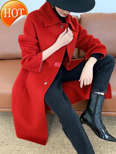 

women's tracksuits overcoat double-sided cashmere women's long knee-length loose casual autumn and winter 2021 profile high-end wo, Gray