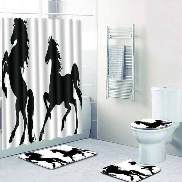 

4pcs bathroom curtain set simple design shower curtain bathroom hooks bath mats set with shower rug1