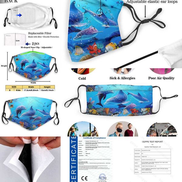 

shark ocean sea dust with world filter, blue dolphin mouth face mask for kids anti washab ts27