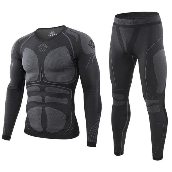 

winter thermo cycling clothing men's thermal underwear men underwear sets compression training men clothin, Gray
