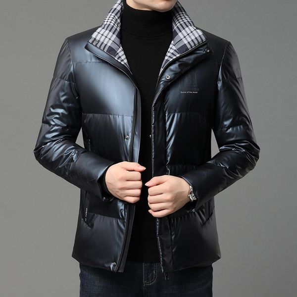 

2020 winter new men's white duck down down jacket youth stand-up collar trend warm jacket men's quality assurance, Black