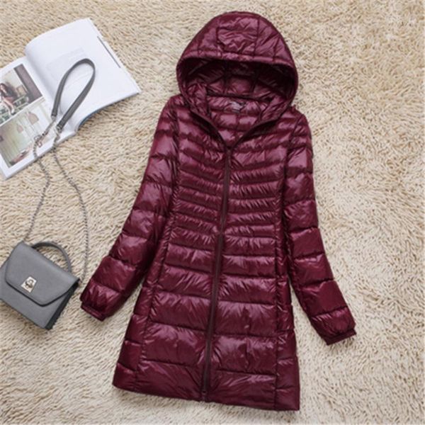 

2019 winter women slim plus size down jacket midi long down coat lady white duck jacket hooded coats female jackets wz1091, Black
