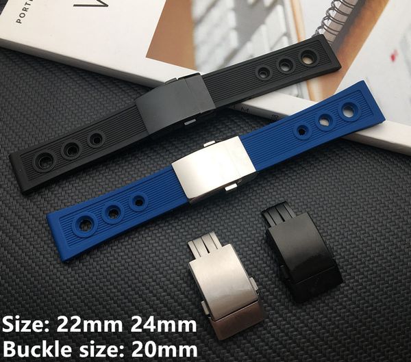 

black blue 22mm 24mm silicone rubber watch band watchband bracelet for navitimer strap with butterfly buckle, Black;brown