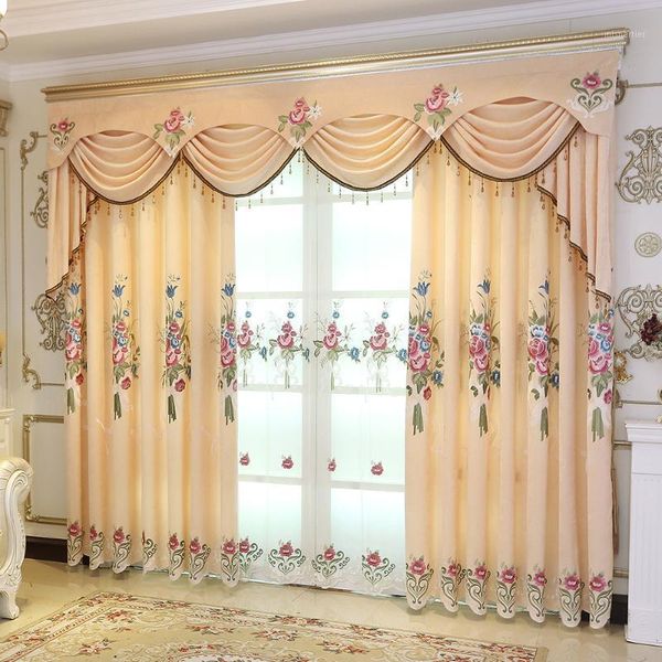 

curtain & drapes curtains for living dining room bedroom modern simple semi shading chenille embroidered beige flower valance finished1