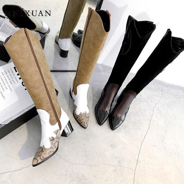 

mnixuan woman shoes size 47 fashion winter ladies boots 2020 new pointed toe western snake knee high boots zipper plus size 42, Black