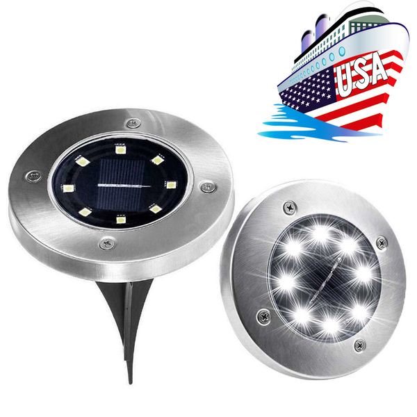 

usa stock solar powered ground light waterproof garden pathway deck lights with 8 leds buried solar lamp for home yard outdoor garden lawn
