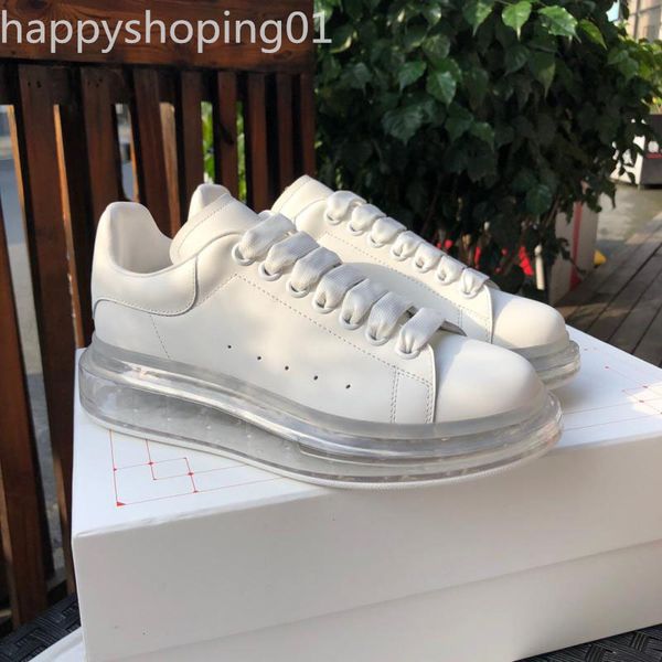 

2020 genuine leather sneakers mens womens fashion white leather platform shoes air cushion sole casual shoes, Black