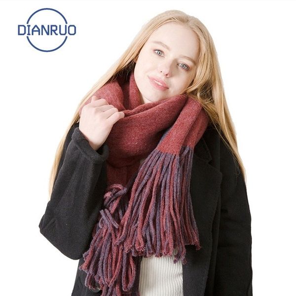 

dianruo autumn winter long tassel double-sided solid color scarf imitation wool thickned warm shawl for women gifts q335 y201024, Blue;gray