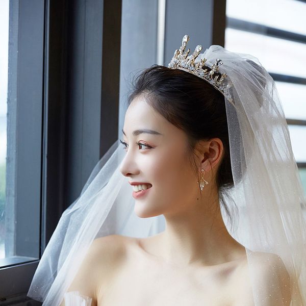 

bridal crown headdress xianmei exquisite beaded diamond headband fairy 18 year old gift sweet wedding dress accessories, Silver