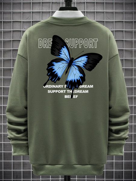 

romwe guys butterfly & slogan graphic sweatshirt k4cj#, Black