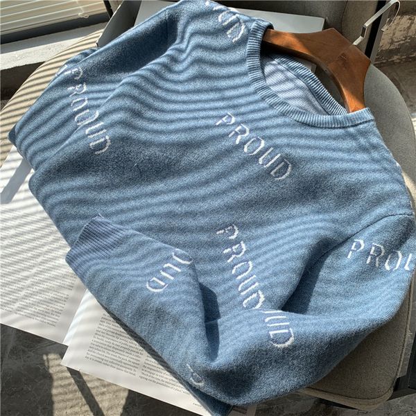 

high-level cashmere texture full of letters jacquard sweater for men 2020 new style round neck t-shirt