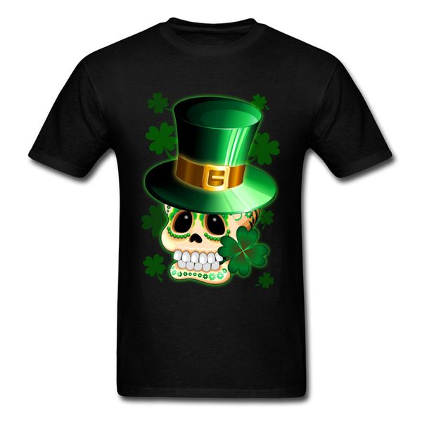 

sport 2018 st patrick skull cartoon tees shirts for male green clover black men's novelty t-shirt short sleeve birthday