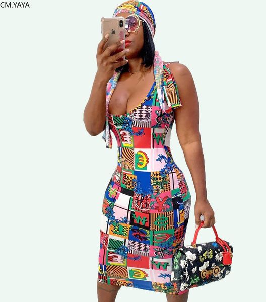 

summer women letter print sleeveless knee length midi bodycon dress nigth club party dresses vestidos head scarf gl5160 y200418, Black;gray