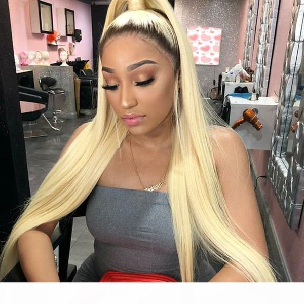 

613 blonde full lace wig human hair with dark roots with baby hair virgin brazilian 613 blonde front lace wigs color preplucked, Black;brown