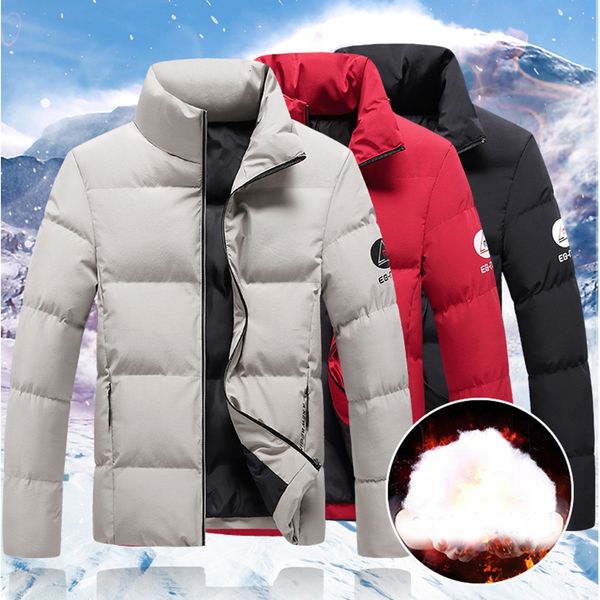 

2021 new men fashion stand collar male parka jacket mens solid thick jackets and coats man winter parkas s-4xl vwon, Black