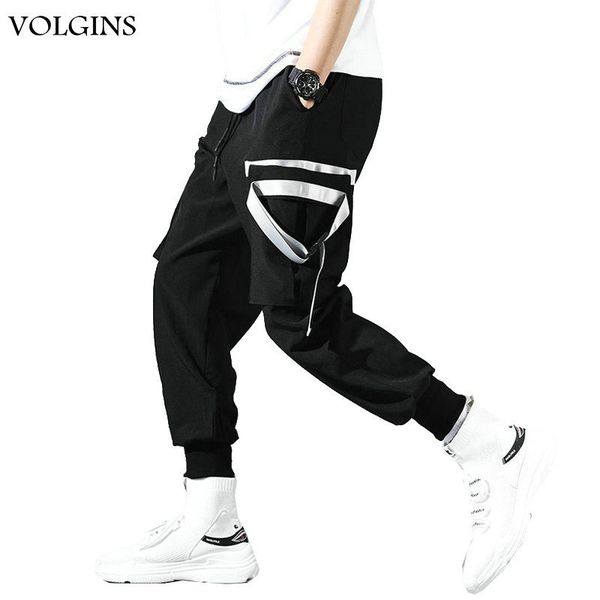 

streetwear men's side pockets cargo harem 2020 hip hop male tatical joggers trousers fashion casual pants ribbons
