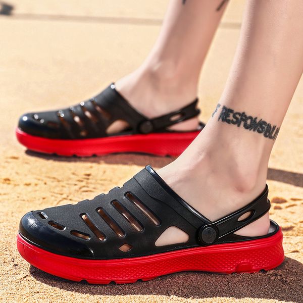 

new summer men's sandals aqua breathable water beach sandals for men jelly slides men clogs flat slippers plus size t200420, Black