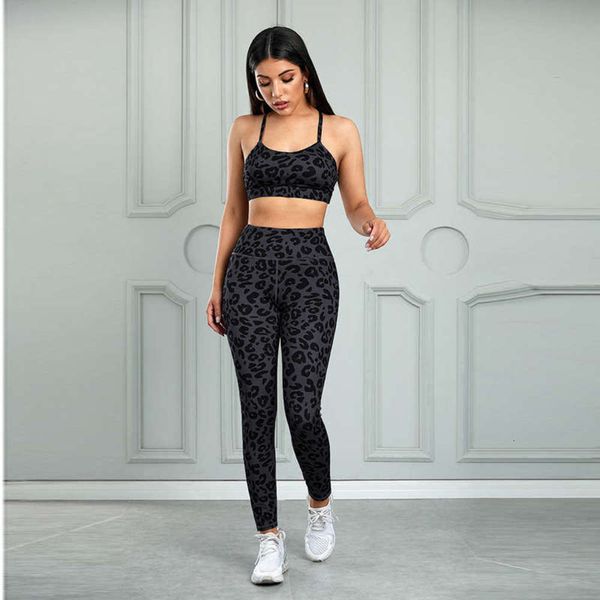 

leopard new exercise yoga women's tight fitness suit, Gray