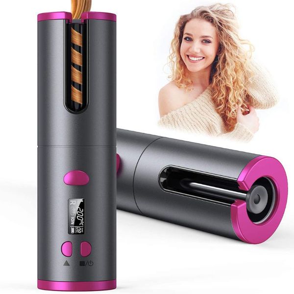 

automatic hair curler usb rechargeable curling iron curls waves lcd display ceramic curly rotating curling wave styer dropship